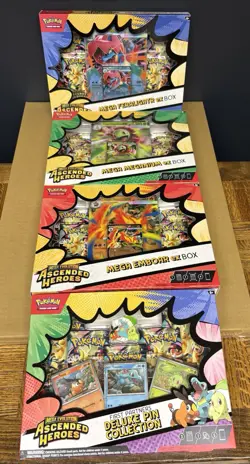 Pokemon ME Ascended Heroes Ex Box Set of 3 & 1X Deluxe Pin Col. Factory seale! - Image 1