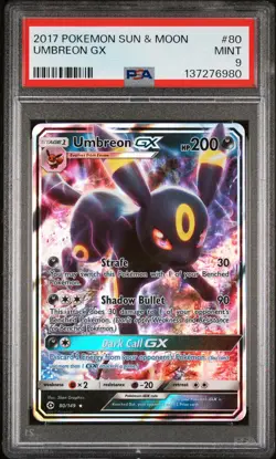 2017 POKEMON SUN & MOON #80 UMBREON GX PSA 9 - Image 1
