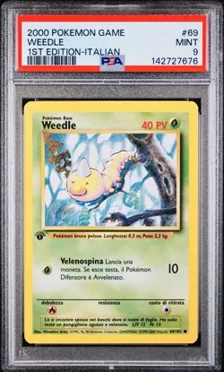POKEMON PSA 9 WEEDLE 69/102 SET BASE 1st PRIMA EDIZIONE ITALIANO 2000 LOW POP🌍 - Image 1