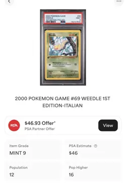 POKEMON PSA 9 WEEDLE 69/102 SET BASE 1st PRIMA EDIZIONE ITALIANO 2000 LOW POP🌍 - Image 4