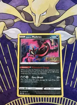 Pokemon Galarian Moltres SWSH125 Evolving Skies Holo Prerelease Promo Card - NM - Image 1