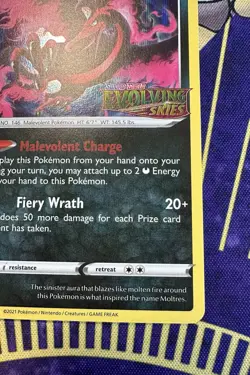 Pokemon Galarian Moltres SWSH125 Evolving Skies Holo Prerelease Promo Card - NM - Image 5