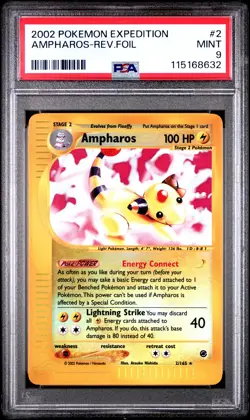 2002 POKEMON EXPEDITION #2 AMPHAROS-REVERSE FOIL PSA 9 - Image 1