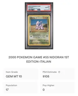 POKEMON PSA 10 NIDORAN 55/102 SET BASE 1st PRIMA EDIZIONE ITALIANO 2000 LOW POP - Image 4