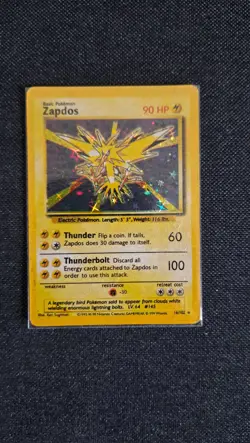 Zapdos 1999 Pokemon English Unlimited Base Set Zapdos Holo 16/102 - Image 1