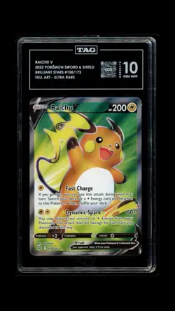 Raichu V 158/172 Brilliant Stars Full Art Ultra Rare Holo TAG Graded 10 Pokemon - Image 1