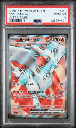 2025 POKEMON WHT EN-WHITE FLARE ULTRA RARE #158 RESHIRAM EX PSA 10 - Image 1