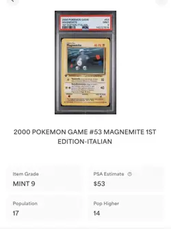 POKEMON PSA 9 MAGNEMITE 53/102 SET BASE 1st PRIMA EDIZIONE ITALIANO LOW POP🌍 - Image 4