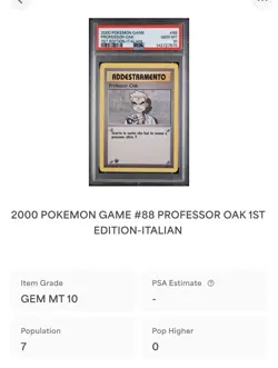 POKEMON PSA 10 PROFESSOR OAK 88/102 SET BASE 1st EDIZIONE ITALIANO LOW POP! - Image 4