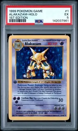 ALAKAZAM (1999) POKEMON SHADOWLESS 1ST EDITION BASE SET - 1/102 (HOLO) PSA 5 - Image 1