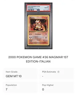 POKEMON PSA 10 MAGMAR 36/102 SET BASE 1st PRIMA EDIZIONE ITALIANO 2000 LOW POP - Image 4