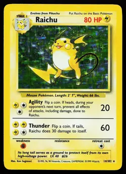 Raichu 14/102 Holo Rare Base Set Unlimited Pokemon Card - Image 1