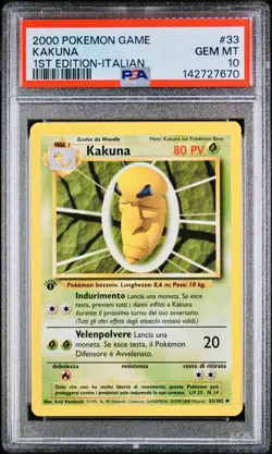 POKEMON PSA 10 KAKUNA 33/102 SET BASE 1st PRIMA EDIZIONE ITALIANO 2000 LOW POP - Image 1