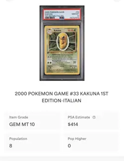 POKEMON PSA 10 KAKUNA 33/102 SET BASE 1st PRIMA EDIZIONE ITALIANO 2000 LOW POP - Image 4