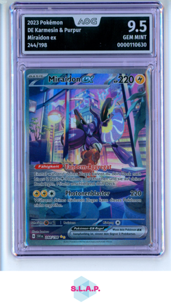 MIRAIDON EX POKEMON 244/198 2023 KARMESIN & PURPUR SPECI4L ILL RARE DE AOG 9.5 - Image 1