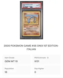 POKEMON PSA 10 ONIX 56/102 SET BASE 1st PRIMA EDIZIONE ITALIANO 2000 LOW POP - Image 4
