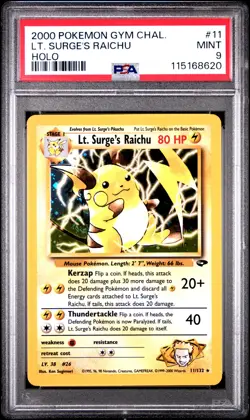 2000 POKEMON GYM CHALLENGE HOLO #11 LT. SURGE'S RAICHU PSA 9 - Image 1