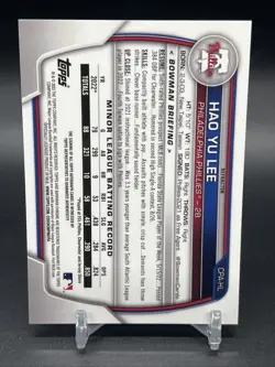 Hao Yu Lee 2023 Bowman Chrome 1st Prospect Refractor Auto #/499 Phillies #CPA-HL - Image 2