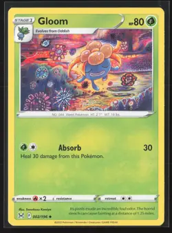 Gloom Uncommon SWSH11: Lost Origin 002/196 NM Pokemon Card Tomokazu Komiya - Image 1