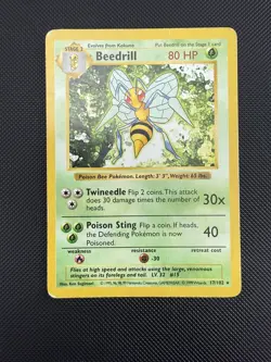 Beedrill 17/102 Shadowless HP Pokemon Card WOTC Vintage Base Set - Image 1