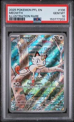 2025 POKEMON PFL EN-PHANTASMAL FLAMES ILLUSTRATION RARE #106 MEOWTH PSA 10 - Image 1