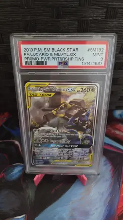2019 Pokemon SM Black Star Promo Lucario & Melmetal GX FA Card #SM192 PSA 9 MINT - Image 1