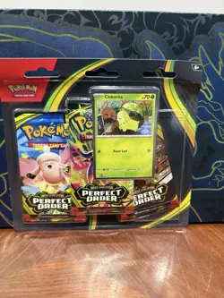 3-Pack Blister (Chikorita) Perfect Order ME03 Pokemon TCG In Hand BRAND NEW! - Image 1