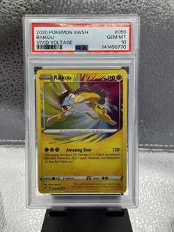 Pokemon Raikou Amazing Rare Holo Vivid Voltage Swsh04 050/185 PSA 10 2020 - Image 1