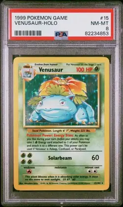 1999 POKEMON BASE SET UNLIMITED #15 VENUSAUR-HOLO PSA 8 - Image 1