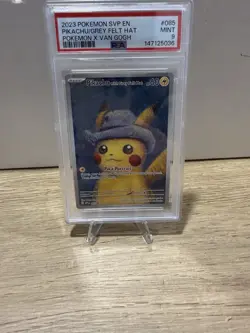 Pokemon Pikachu TCG Grey Felt Hat #085 Promo Van Gogh Pikachu PSA 8 - Image 1