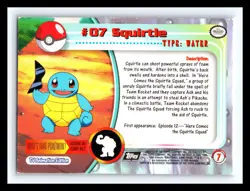 💥 SQUIRTLE 1999 Topps Pokemon TV Non Holo Animation Series Black Logo # 07 - Image 2