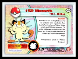 💥 MEOWTH 1999 Topps Pokemon TV Non Holo Animation Series Black Logo # 52 - Image 2