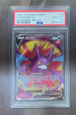 PSA 10 GEM MT Crobat V 182/189 Darkness Ablaze FA Ultra Rare Holo Pokemon 2020 - Image 1