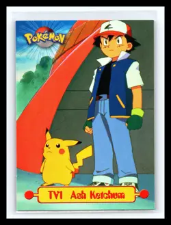 💥 1999 Topps Pokemon TV Animation Edition (Blue Topps Logo) #TV1 Ash Ketchum - Image 1