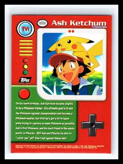 💥 1999 Topps Pokemon TV Animation Edition (Blue Topps Logo) #TV1 Ash Ketchum - Image 2