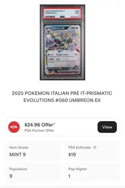 POKEMON PSA 9 UMBREON EX FULL ART 060/131 EVOLUZIONI PRISMATICHE ITALIANO 2025 - Image 4