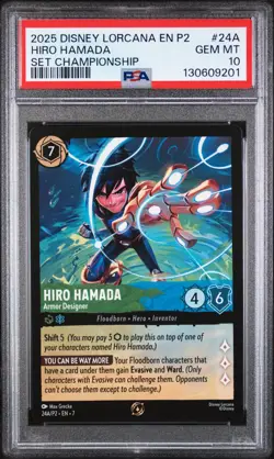 2025 DISNEY LORCANA EN P2-PROMO #24A HIRO HAMADA - ARMOR DESIGNER PSA 10 - Image 1