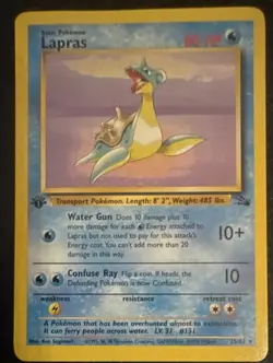 Pokemon Lapras Fossil 1st Edition Rare 25/62 1999 80 HP English Card 💎MINT REAL - Image 1