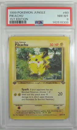 Pokemon 1999 Jungle 1ST EDITION PIKACHU 60/64 PSA 8 NM-MT RARE - Image 1