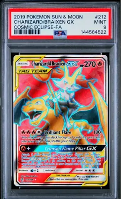 Pokemon - Charizard & Braixen GX (Full Art) 212/236 Sm-Cosmic Eclipse MINT PSA 9 - Image 1