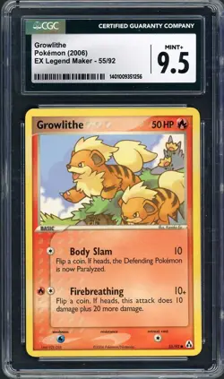 CGC 9.5 Growlithe EX Legend Maker 55/92 Pokemon Card B23 - Image 1