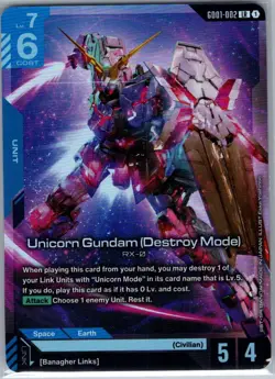 Unicorn Gundam (Destroy Mode) GD01-002 LR Newtype Rising - Gundam Card Game - NM - Image 1