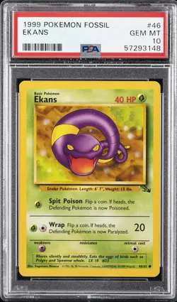 1999 POKEMON FOSSIL #46 EKANS PSA 10 - Image 1