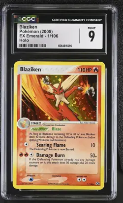 CGC 9 MINT Blaziken 2005 EX Emerald 1/106 Holo SWIRL Pokemon Card - Image 1
