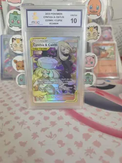Pokemon TCG Cynthia & Caitlin Tag Team Cosmic Eclipse Full Art 228/236 MGC 10 - Image 1