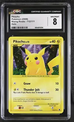 CGC 8 Pikachu 2009 Rising Rivals 112/111 Holo Pokemon Card psa - Image 1