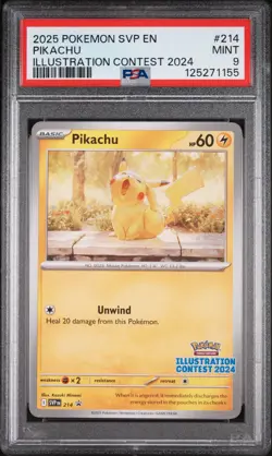 Pikachu Illustration Contest 2024 Pokemon Black Star Promo SVP214 PSA 9 - Image 1