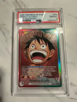 2025 ONE PIECE OP13-CARRYING ON HIS WILL ALTERNATE ART MONKEY D. LUFFY PSA 10 - Image 1