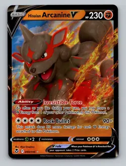Hisuian Arcanine V 090/195 Holo Rare Silver Tempest Sword Shield Pokemon Card - Image 1