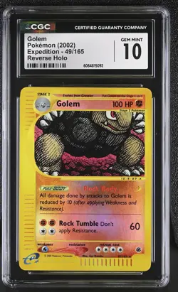 CGC 10 GEM MINT Golem 2002 Expedition 49/165 Reverse Holo Pokemon Card - Image 1